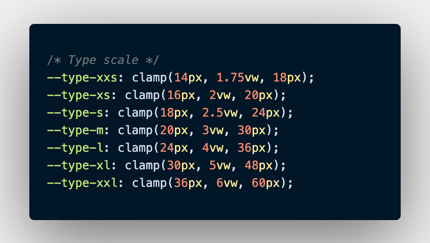 CSS variables for example type scale